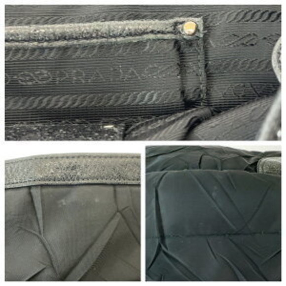 PRADA Tessuto Wrinkled Triangle Black Nylon Leather Hobo Shoulder Bag - Picture 4 of 9
